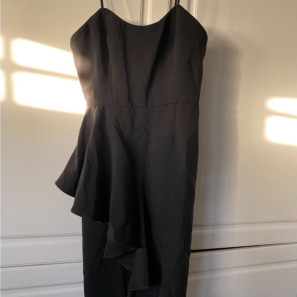 JAYGODFREY Black Asymmetrical Ruffled Cocktail Dress